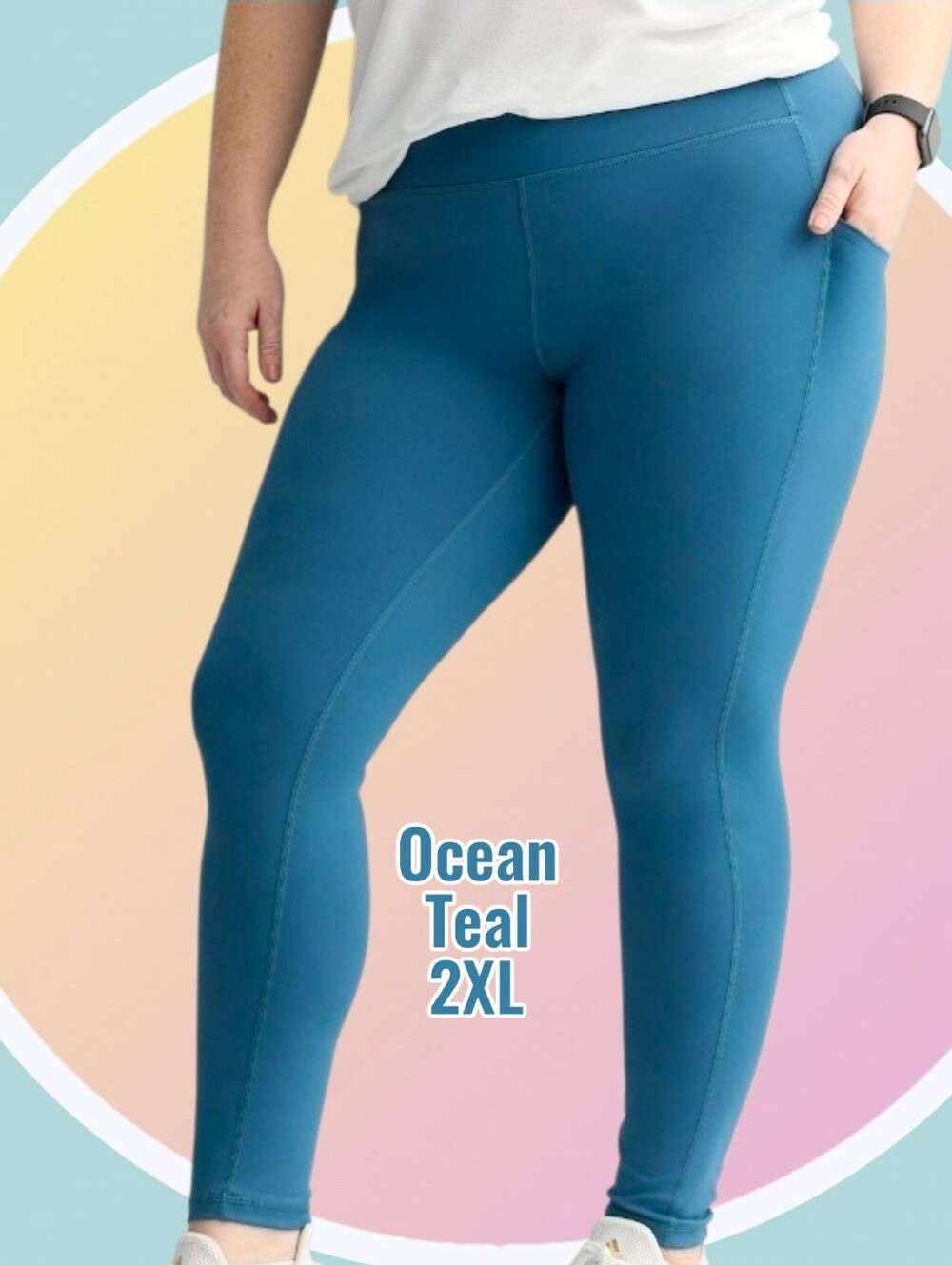 NWT 2XL Full Length Leggings with 2 Side Pockets Ocean Teal